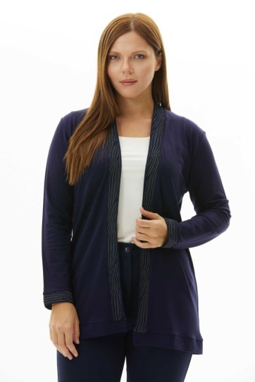 Büyük Beden Yaka Kenarı ve Kol Ucu Ribanalı Hırka