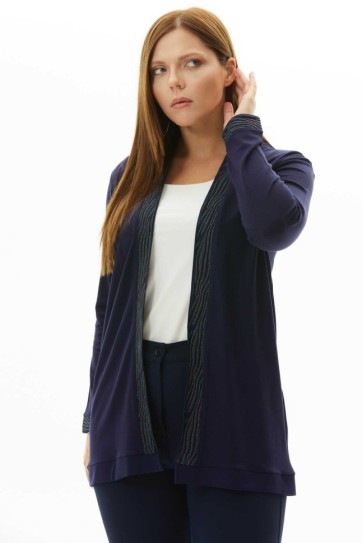 Büyük Beden Yaka Kenarı ve Kol Ucu Ribanalı Hırka