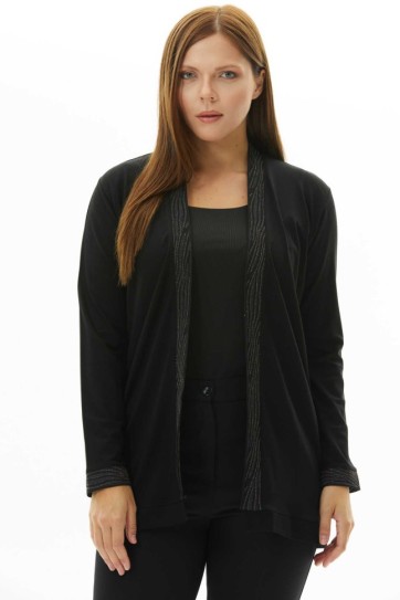 Büyük Beden Yaka Kenarı ve Kol Ucu Ribanalı Hırka