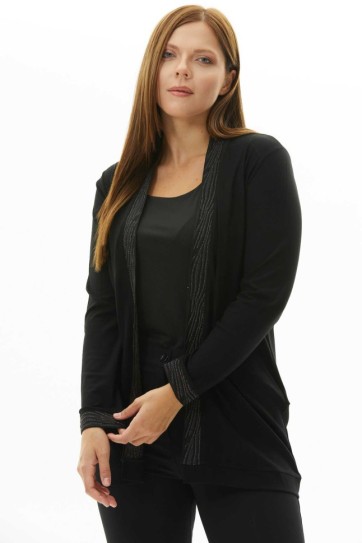 Büyük Beden Yaka Kenarı ve Kol Ucu Ribanalı Hırka