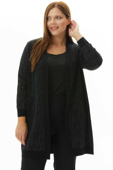 Büyük Beden Zebra Desen Triko Hırka