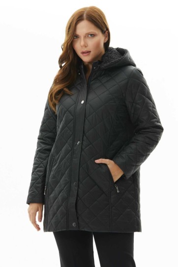 Büyük Beden Kapüşon İçi Kürklü Kapitone Mont