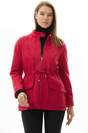 Beli Büzgülü Raglan Kol Dıştan Cep Süet Ceket