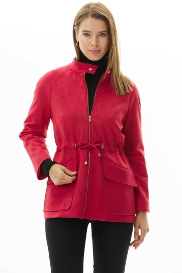 Beli Büzgülü Raglan Kol Dıştan Cep Süet Ceket