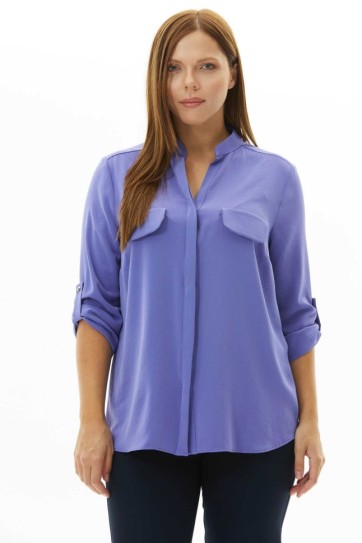 Büyük Beden Hakim Yaka Kapak Cep Bluz