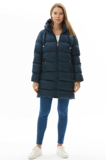 Kendinden Kapüşonlu Grogrenli Uzun Mont