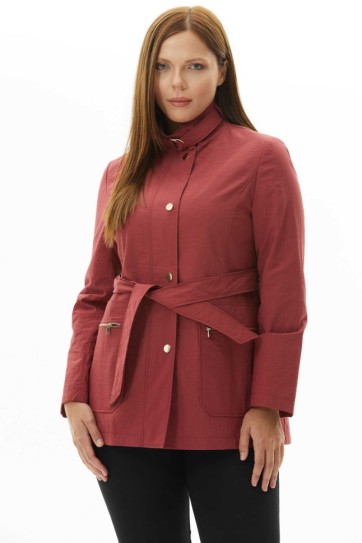 Büyük Beden Yaka Tokalı Cebi Fermuarlı Trençkot