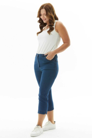 Büyük Beden Beli Lastikli Kapri Kot Pantolon