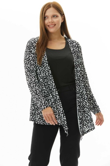 Büyük Beden Puantiyeli Önü Dökümlü Penye Hırka