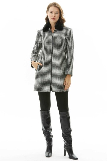 Önü Fermuarlı Kazayağı Kürklü Kaban