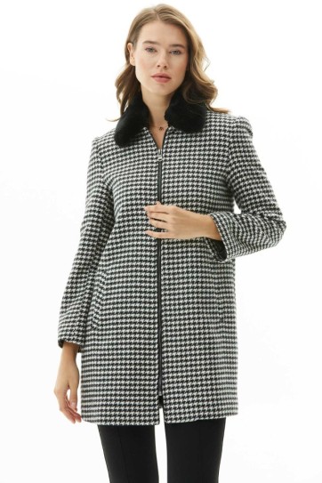 Önü Fermuarlı Kazayağı Kürklü Kaban