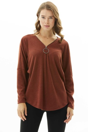 Büyük Elcikli Düşük Kol Triko Bluz