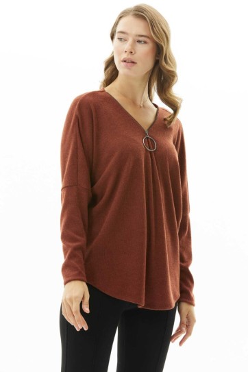 Büyük Elcikli Düşük Kol Triko Bluz