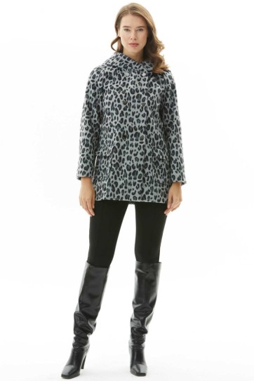 Kendinden Kapüşonlu Leopar Desen Kaban