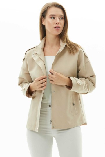 Dik Yaka Düşük Kol Çıtçıtlı Trençkot