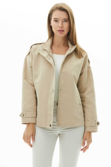 Dik Yaka Düşük Kol Çıtçıtlı Trençkot