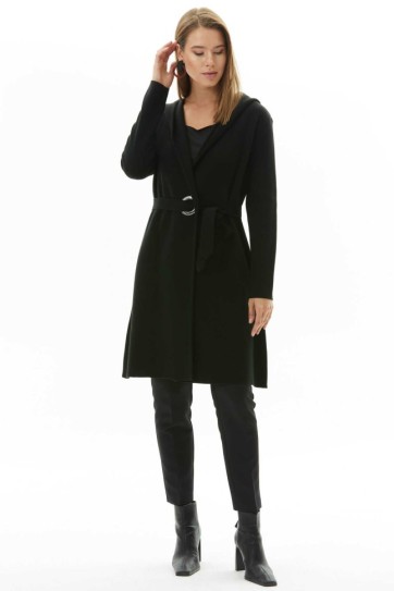 Önü Kuşgözü Aksesuarlı Bağlamalı Triko Hırka