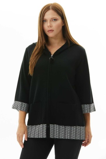 Büyük Beden Kol ve Etek Ucu Desenli Triko Hırka