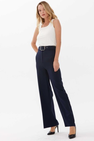 Kendinden Kemerli Bol Paça Pantolon