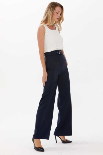 Kendinden Kemerli Bol Paça Pantolon