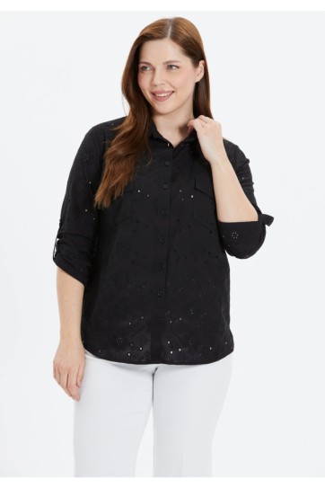 Büyük Beden Kapak Cep Brode Bluz