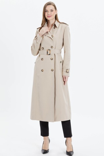 Kruvaze Agraflı Uzun Trençkot