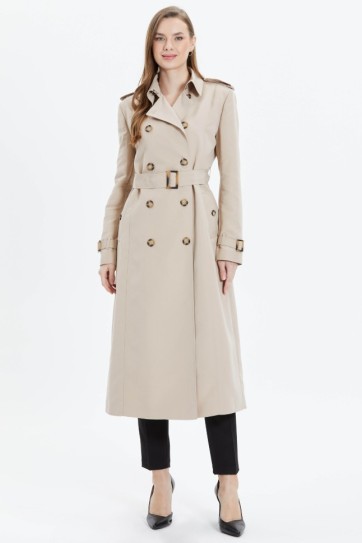 Kruvaze Agraflı Uzun Trençkot