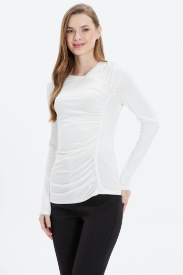 Yakası Asimetrik Yanı Drapeli Penye Bluz