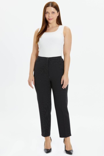 Büyük Beden Kare Cep Gizli Lastikli Çizgili Pantolon