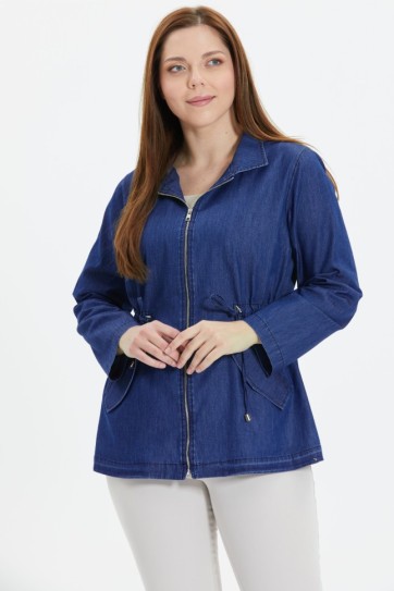 Büyük Beden Beli Büzgülü Fermuarlı Ceket