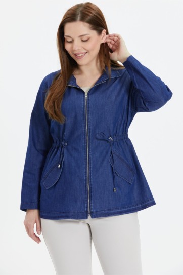 Büyük Beden Beli Büzgülü Fermuarlı Ceket