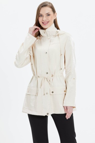 Beli Büzgülü Kendinden Parlak Dıştan Cep Trençkot