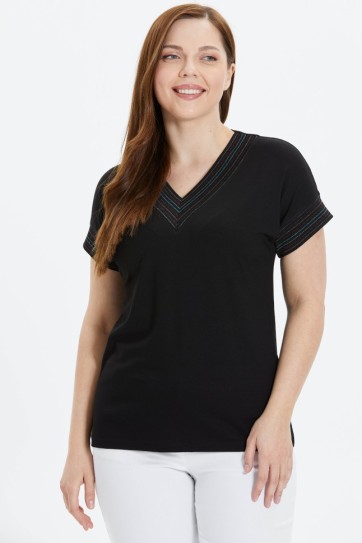 Büyük Beden Düşük Kol Renkli Ribanalı Penye Bluz