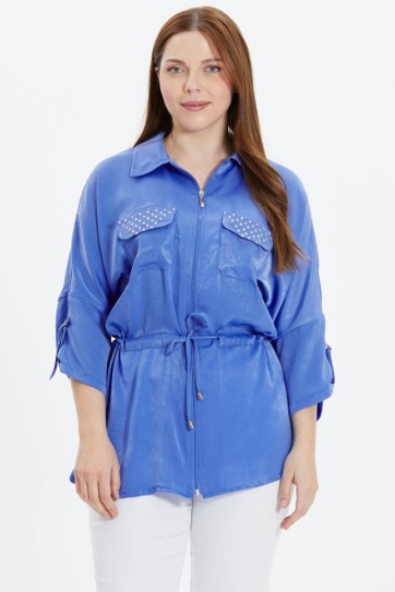 Büyük Beden Beli Büzgülü Cebi Taşlı Bluz