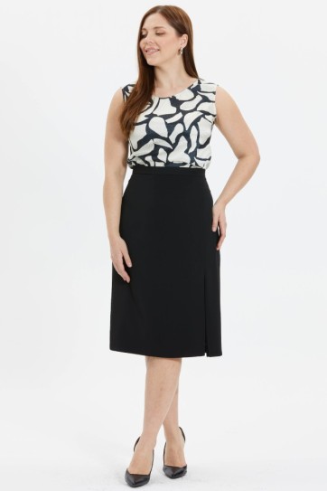 Büyük Beden Sol Dizden Plikaşe Yırtmaçlı Etek