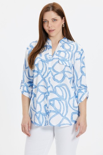 Büyük Beden Hakim Yaka Daire Desen Jakarlı Bluz