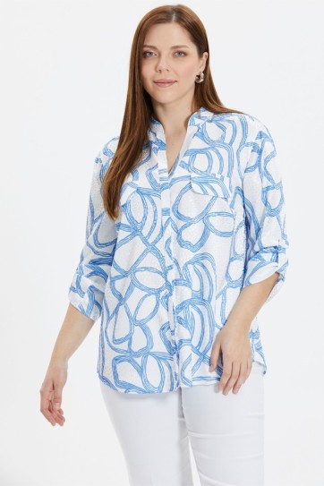 Büyük Beden Hakim Yaka Daire Desen Jakarlı Bluz