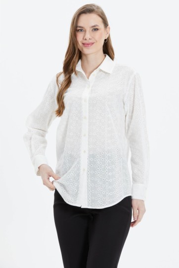 Gömlek Yaka Brode Yıldızlı Bluz