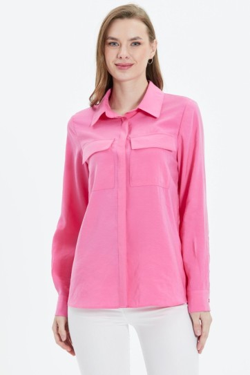 Kapak Cep Gizli Pat Uzun Kol Bluz