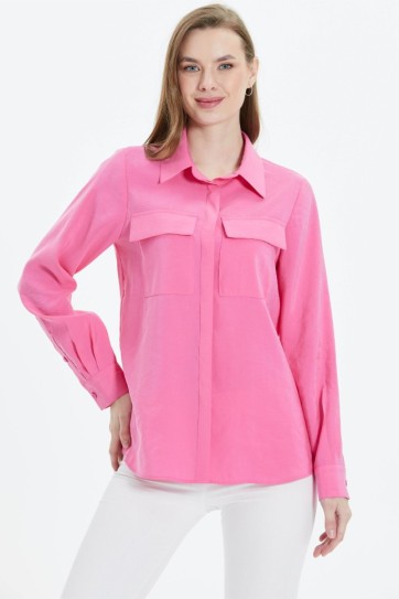 Kapak Cep Gizli Pat Uzun Kol Bluz