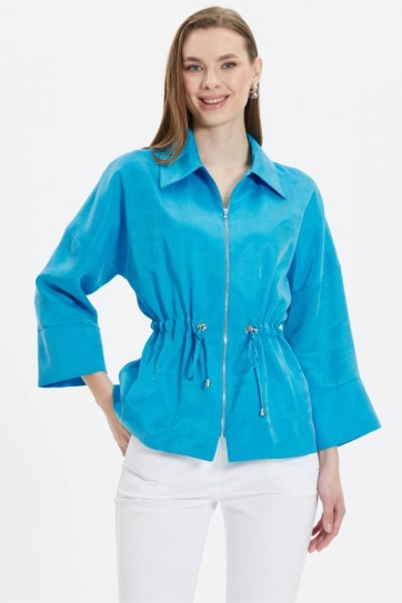 Beli Büzgülü Şömizye Yaka Ceket