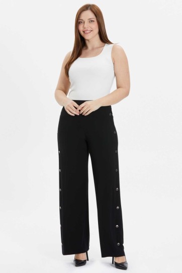 Büyük Beden Yanı Çıtçıtlı Dökümlü Pantolon