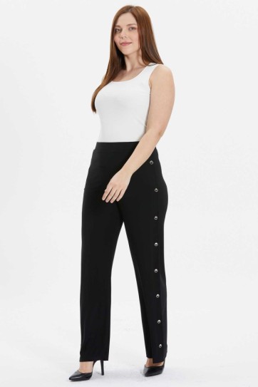 Büyük Beden Yanı Çıtçıtlı Dökümlü Pantolon