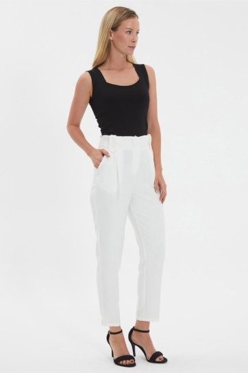 Arkası Lastikli Cepli Duble Paça Pantolon