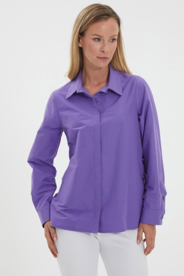 Gömlek Yaka Yanları Düğmeli Uzun Kol Bluz