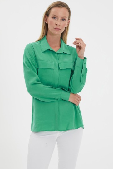 Kapak Cep Gizli Pat Uzun Kol Bluz