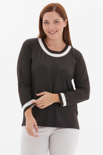 Büyük Beden Sıfır Yaka Gold Simli Ribanalı Bluz