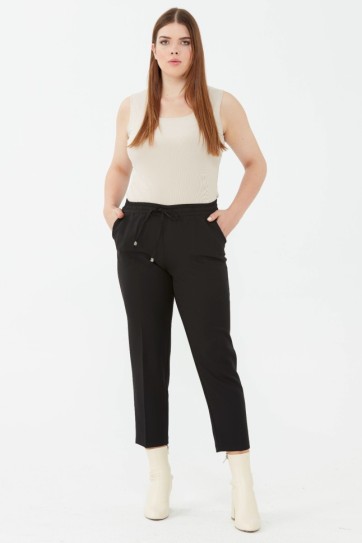 Büyük Beden Beli Lastikli Bağlamalı Pantolon