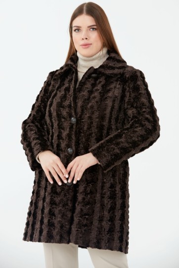 Büyük Beden Şömizye Yaka Astragan Kaban