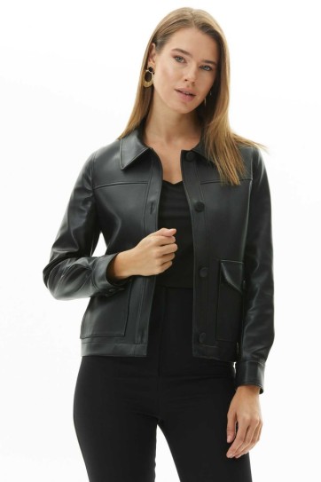 Dıştan Cep Dikişli Deri Ceket